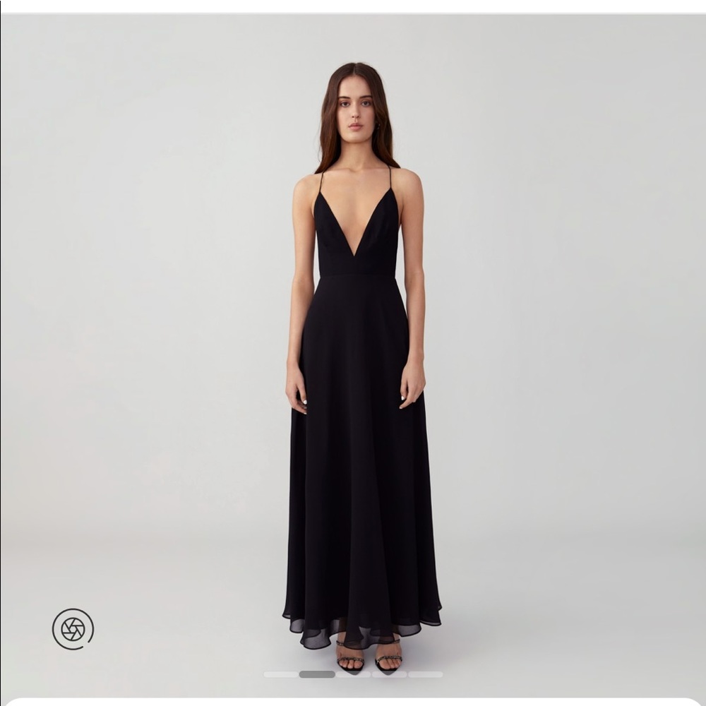 Frame and Partner Blue Plunging V-Neck Long Gown